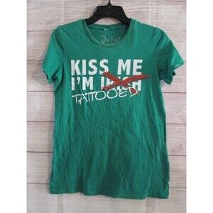 Inked St. Patrick's Day Kiss I am Tattooed Size Large Women Teen T-Shirt Green